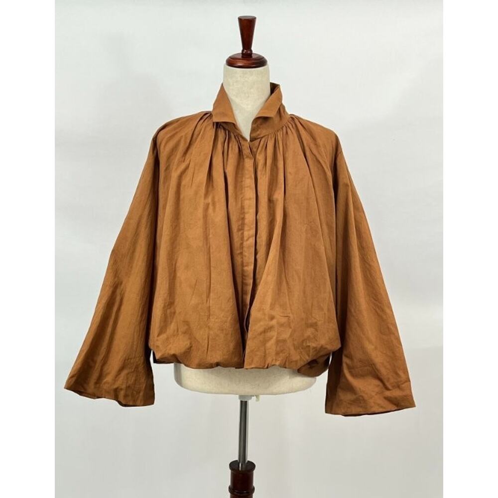 WORLD OF CROW Sz S Small Light Brown Tan Blouse Shirt Top Cotton